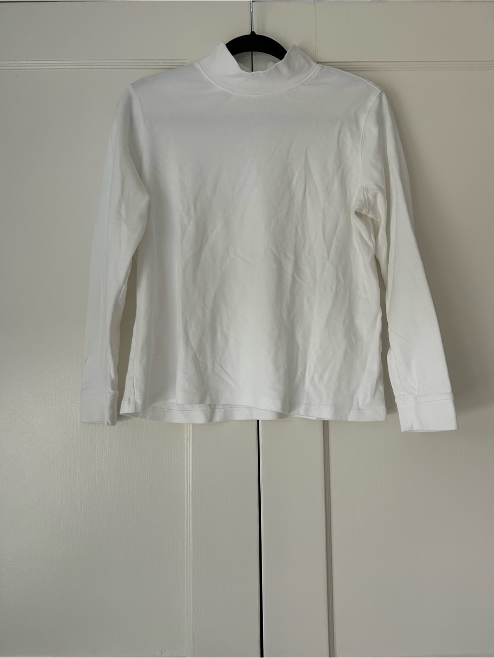 L.L.Bean Women's Long-Sleeve Mockneck Pima Cotton Tee - White - Petite L